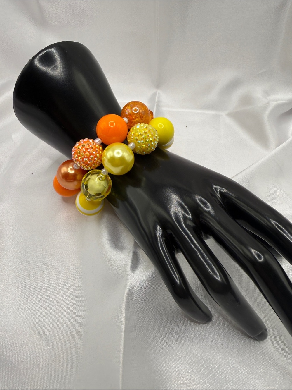NEW Handmade Chunky Beaded Bracelet Set Orange Yellow Sparkle